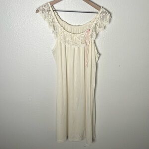 Vintage Cream Slip Dress with Lace Top SZ L